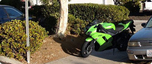 Kawasaki Ninja parked on Sidewalk